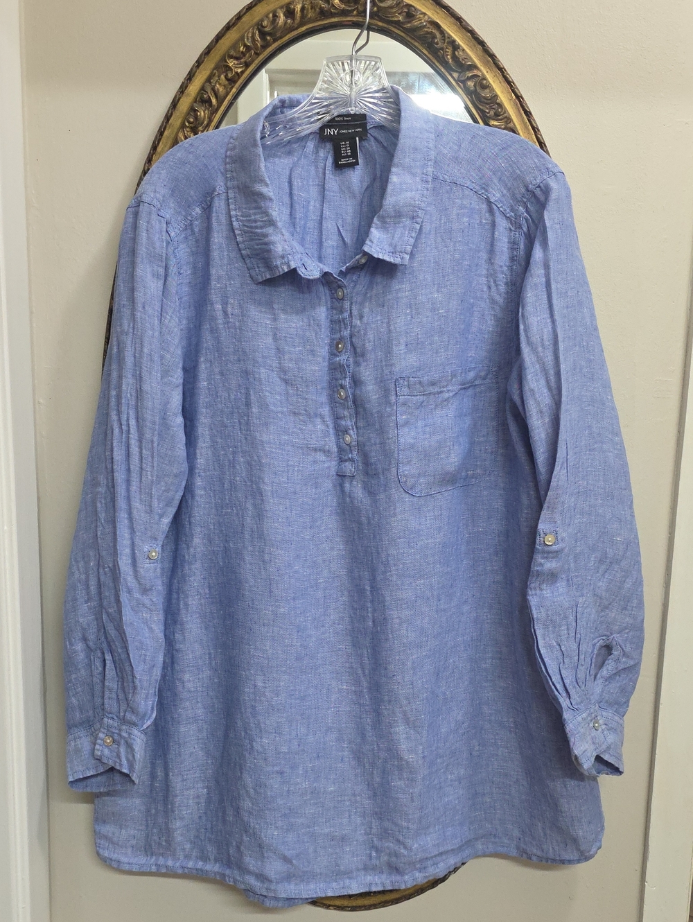 Jones New York Light Blue Womens Shirt Tunic 100% Linen Loose Breezy Fit Size 1X